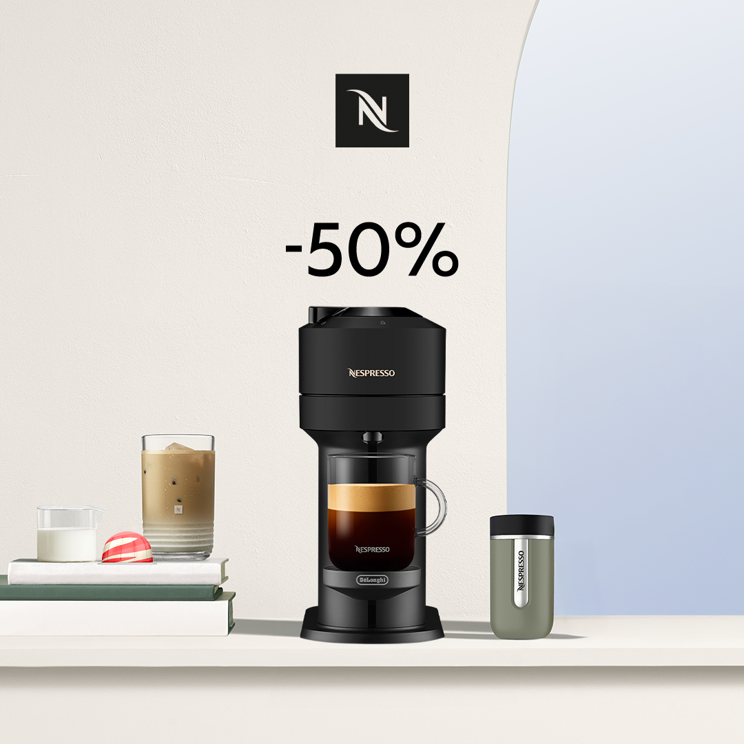 50% DISCOUNT ON THE VERTUO NEXT COFFEE MACHINE WHEN YOU BUY 100 VERTUO CAPSULES!