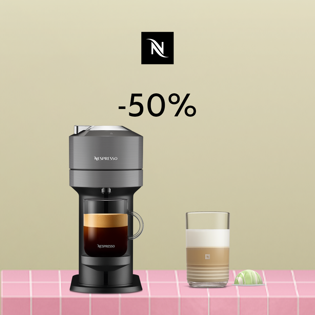 50% DISCOUNT ON THE VERTUO NEXT COFFEE MACHINE WHEN YOU BUY 100 VERTUO CAPSULES!