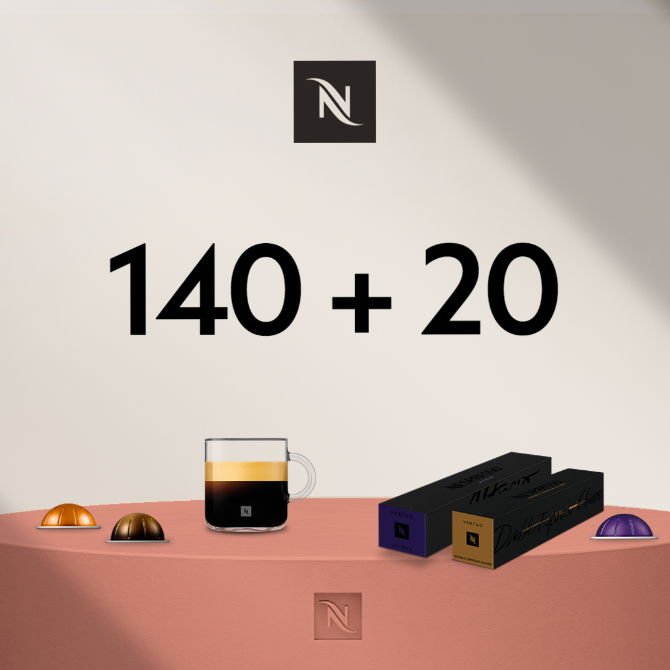 BUY 140 VERTUO CAPS - GET 2 SLEEVES ESPRESSO OR RISTRETTO FOR  0,02 EUR