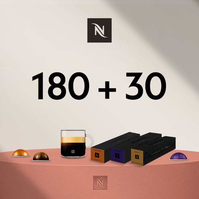 BUY 180 VERTUO CAPS - GET 3 SLEEVES ESPRESSO OR RISTRETTO FOR  0,03 EUR