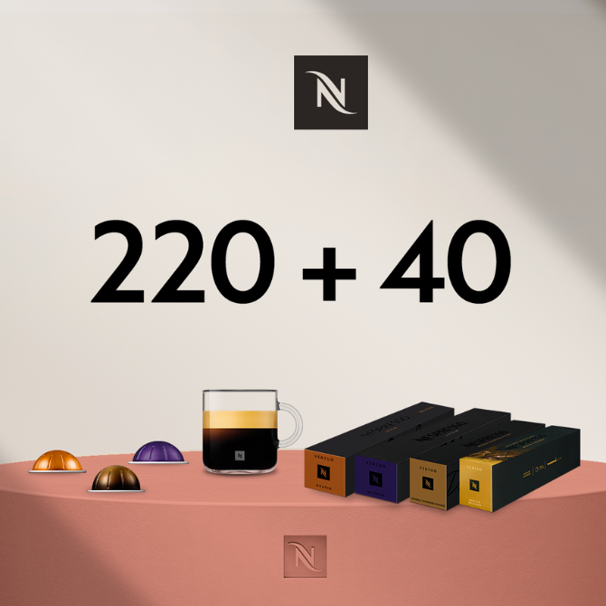 BUY 220  VERTUO CAPS - GET 4 SLEEVES ESPRESSO OR RISTRETTO FOR  0,04 EUR