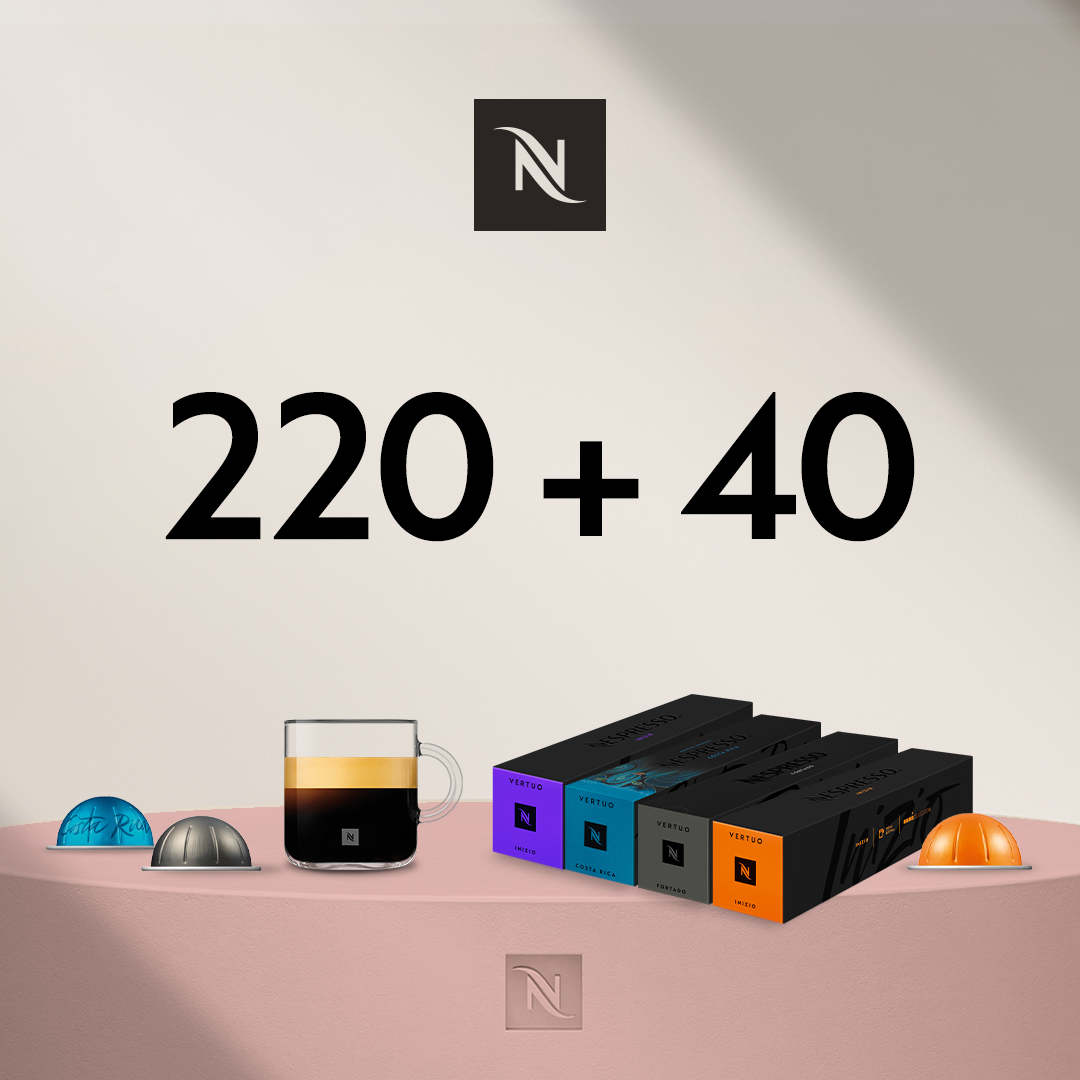 PIRKITE 220 VERTUO KAVOS KAPSULIŲ – GAUKITE 4 PAKUOTES GRAN LUNGOS UŽ 0,04 EUR 