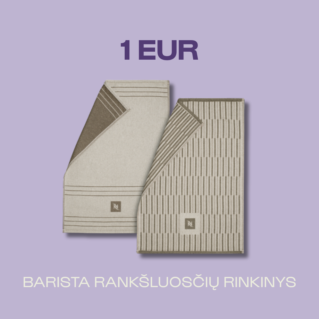 PIRKITE 100 ORIGINAL ARBA VERTUO KAVOS KAPSULIŲ – GAUKITE BARISTA RANKŠLUOSČIŲ RINKINĮ UŽ 1 EUR 