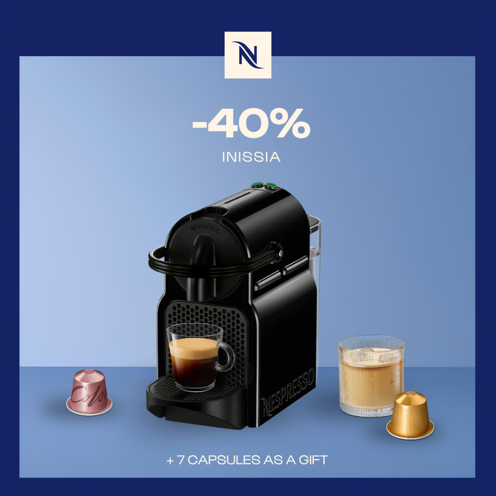 -40% OFF THE INISSIA COFFEE MACHINE WHEN YOU BUY 120 ORIGINAL CAPSULES + FREE TASTING KIT