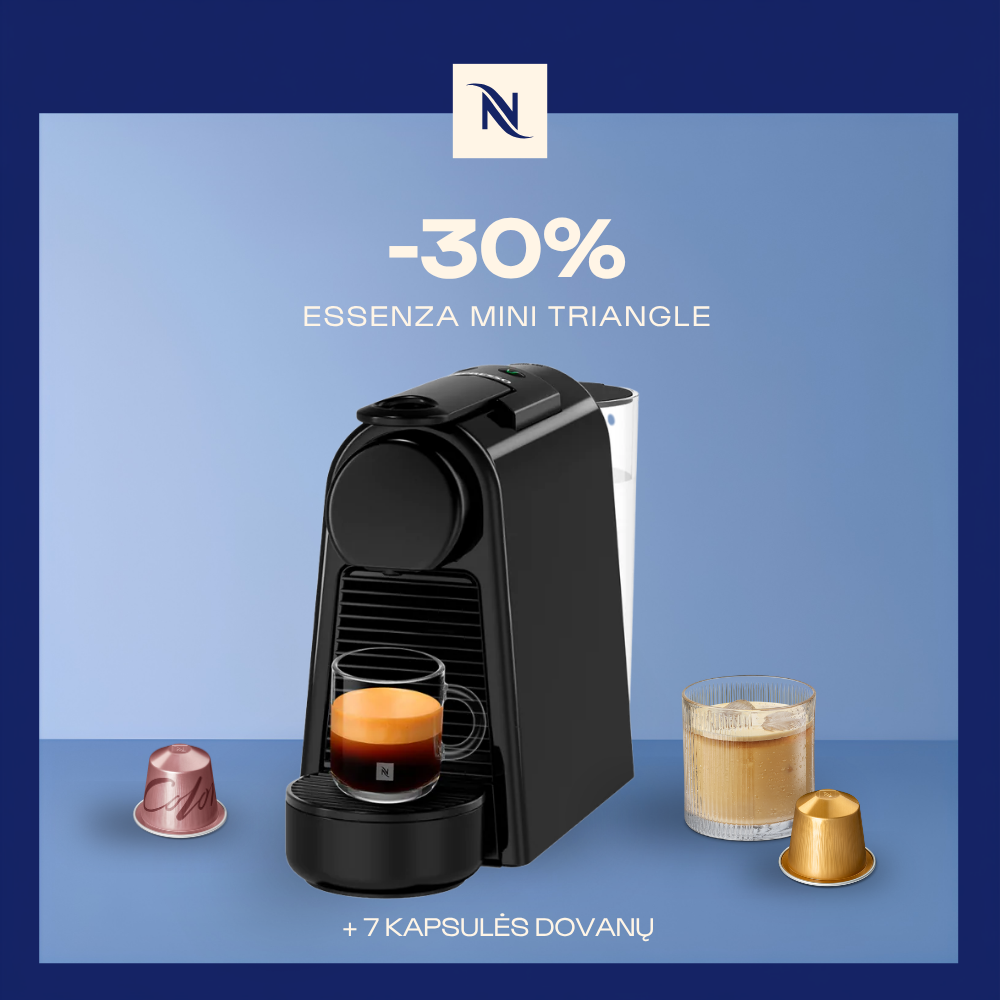 -30% KAVOS APARATUI ESSENZA MINI TRIANGLE, PERKANT 120 ORIGINAL KAPSULIŲ + DEGUSTACINIS RINKINYS DOVANŲ -30% KAVOS APARATUI ESSENZA MINI TRIANGLE, PERKANT 120 ORIGINAL KAPSULIŲ + DEGUSTACINIS RINKINYS DOVANŲ