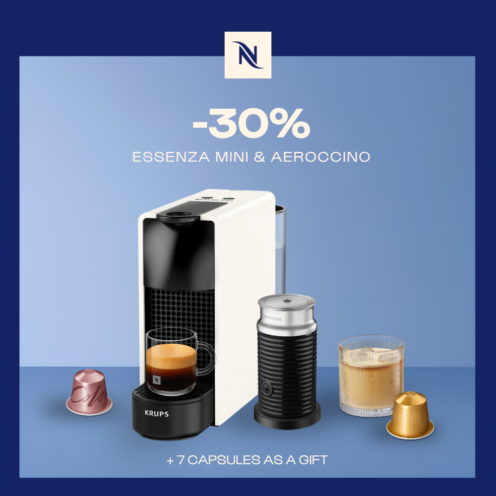 -30% OFF THE ESSENZA MINI & AEROCCINO COFFEE MACHINE WHEN YOU BUY 150 ORIGINAL CAPSULES + FREE TASTING KIT -30% OFF THE ESSENZA MINI & AEROCCINO COFFEE MACHINE WHEN YOU BUY 150 ORIGINAL CAPSULES + FREE TASTING KIT