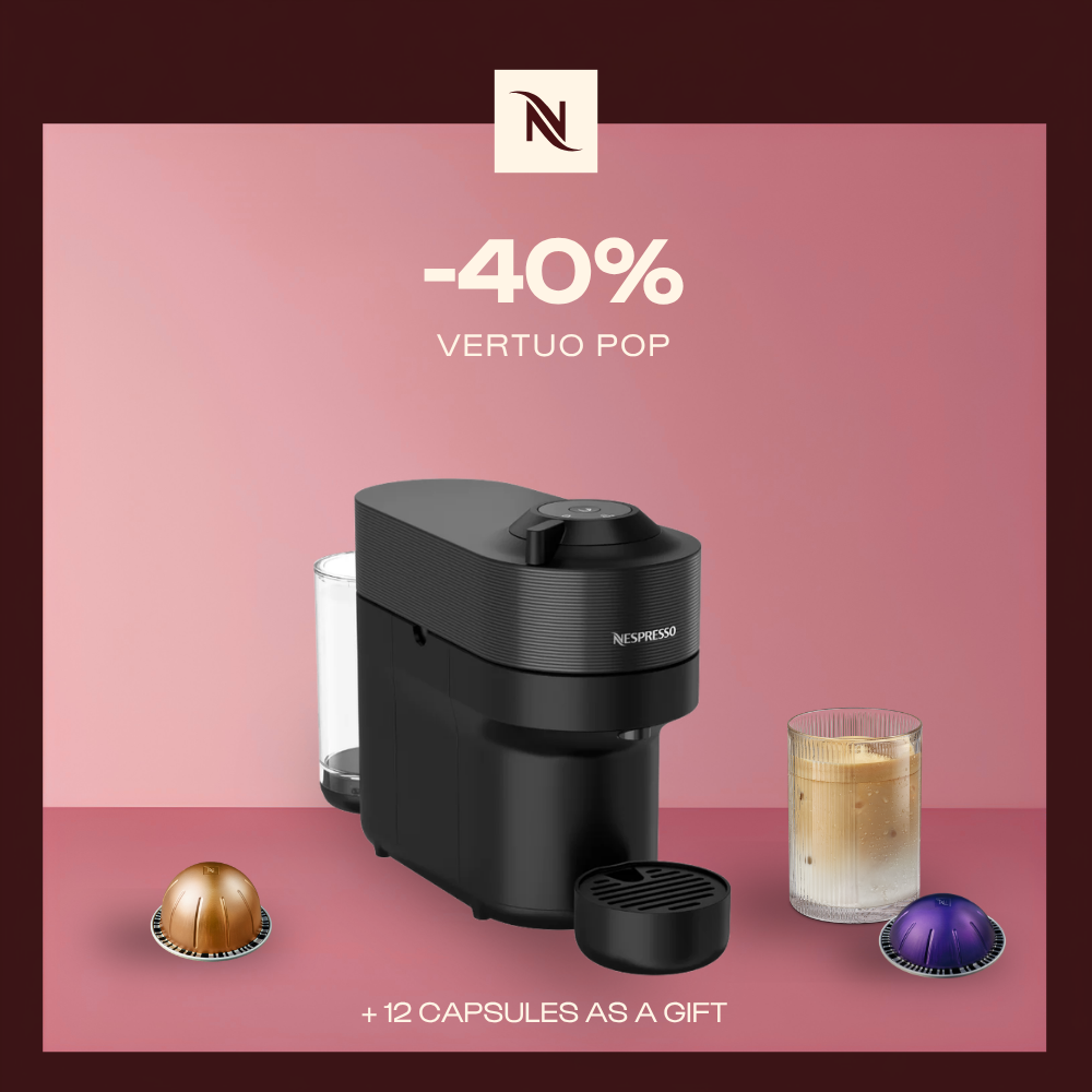 -40% OFF THE VERTUO POP COFFEE MACHINE WHEN YOU BUY 80 VERTUO CAPSULES + FREE TASTING KIT -40% OFF THE VERTUO POP COFFEE MACHINE WHEN YOU BUY 80 VERTUO CAPSULES + FREE TASTING KIT