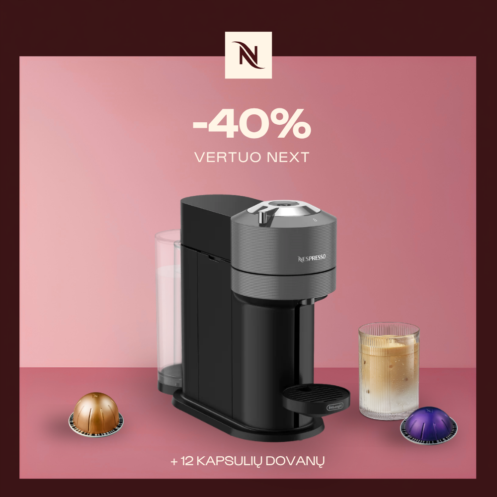 -40% KAVOS APARATUI VERTUO NEXT, PERKANT 80 VERTUO KAPSULIŲ + DEGUSTACINIS RINKINYS DOVANŲ -40% KAVOS APARATUI VERTUO NEXT, PERKANT 80 VERTUO KAPSULIŲ + DEGUSTACINIS RINKINYS DOVANŲ