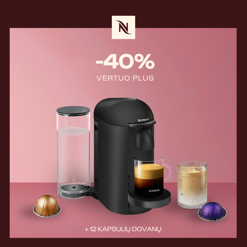 -40% KAVOS APARATUI VERTUO PLUS, PERKANT 80 VERTUO KAPSULIŲ + DEGUSTACINIS RINKINYS DOVANŲ -40% KAVOS APARATUI VERTUO PLUS, PERKANT 80 VERTUO KAPSULIŲ + DEGUSTACINIS RINKINYS DOVANŲ