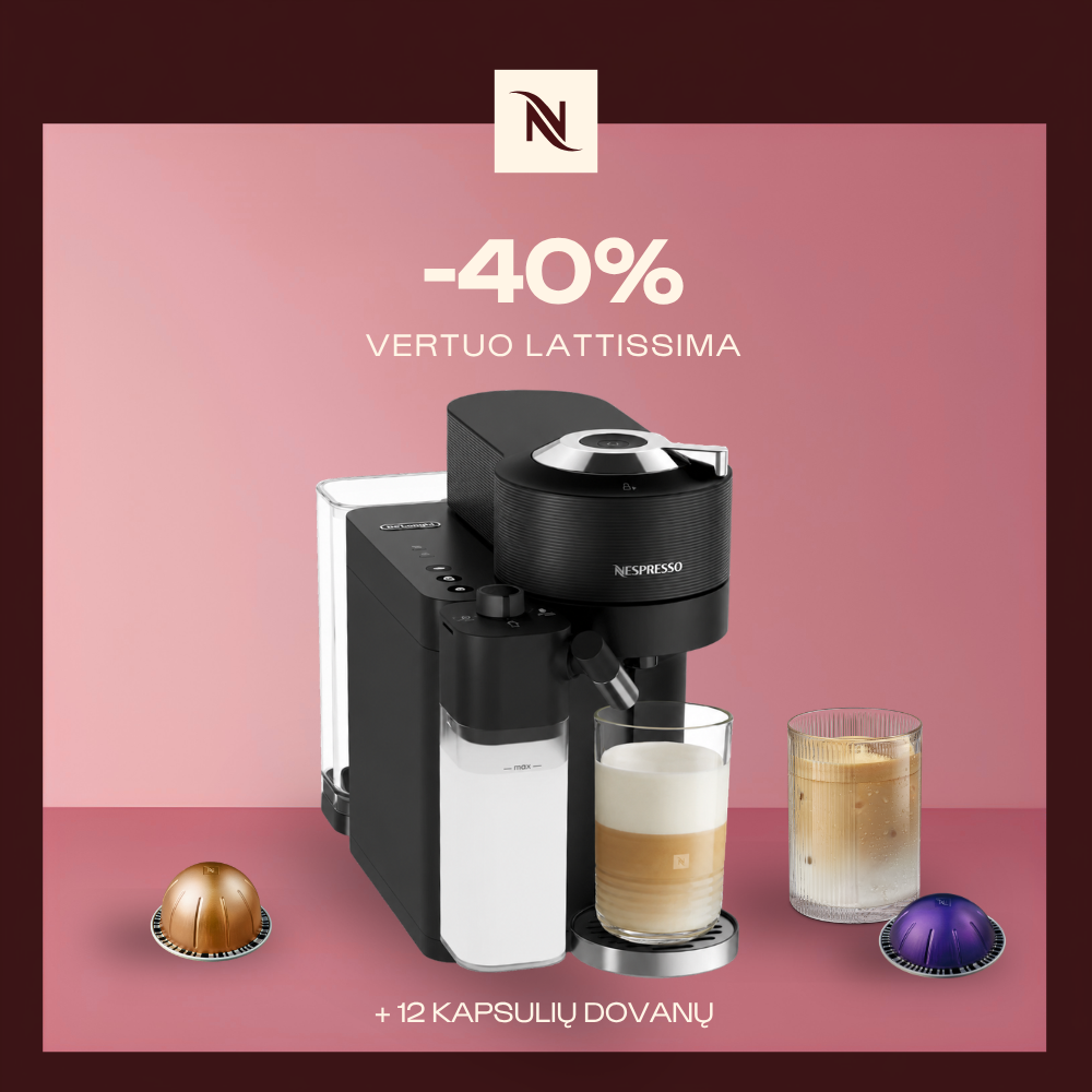 -40% KAVOS APARATUI VERTUO LATTISSIMA, PERKANT 80 VERTUO KAPSULIŲ + DEGUSTACINIS RINKINYS DOVANŲ -40% KAVOS APARATUI VERTUO LATTISSIMA, PERKANT 80 VERTUO KAPSULIŲ + DEGUSTACINIS RINKINYS DOVANŲ