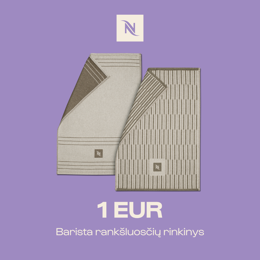 PIRKITE 80 VERTUO KAPSULIŲ IR GAUKITE BARISTA RANKŠLUOSČIŲ RINKINĮ UŽ 1 EUR PIRKITE 80 VERTUO KAPSULIŲ IR GAUKITE BARISTA RANKŠLUOSČIŲ RINKINĮ UŽ 1 EUR