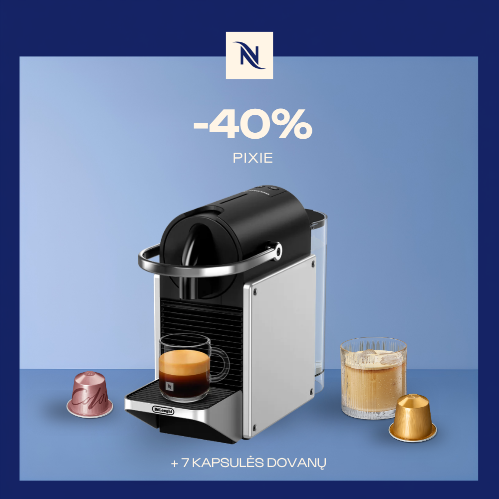 -40% KAVOS APARATUI PIXIE, PERKANT 150 ORIGINAL KAPSULIŲ + DEGUSTACINIS RINKINYS DOVANŲ -40% KAVOS APARATUI PIXIE, PERKANT 150 ORIGINAL KAPSULIŲ + DEGUSTACINIS RINKINYS DOVANŲ
