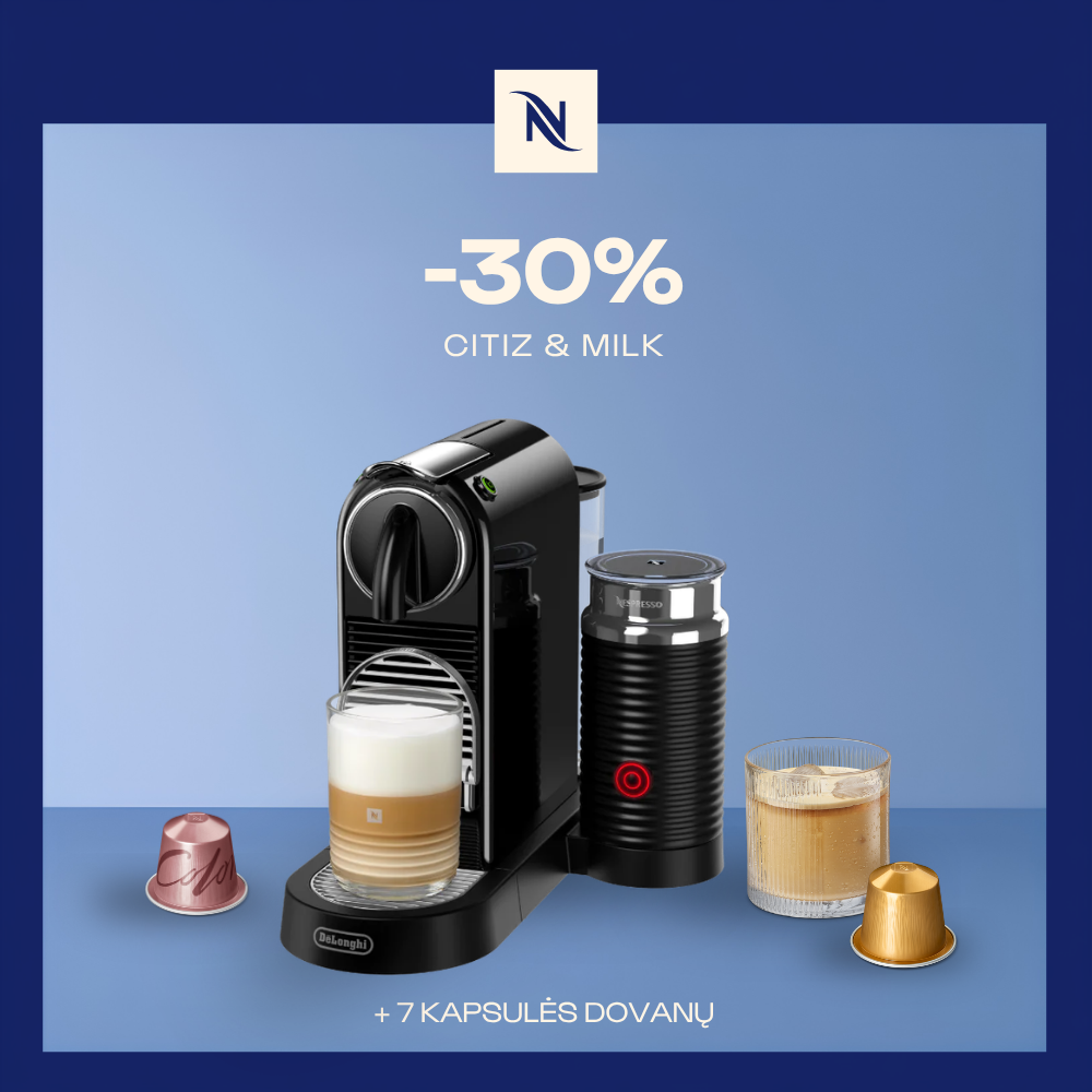 -30% KAVOS APARATUI CITIZ&MILK, PERKANT 180 ORIGINAL KAPSULIŲ + DEGUSTACINIS RINKINYS DOVANŲ -30% KAVOS APARATUI CITIZ&MILK, PERKANT 180 ORIGINAL KAPSULIŲ + DEGUSTACINIS RINKINYS DOVANŲ