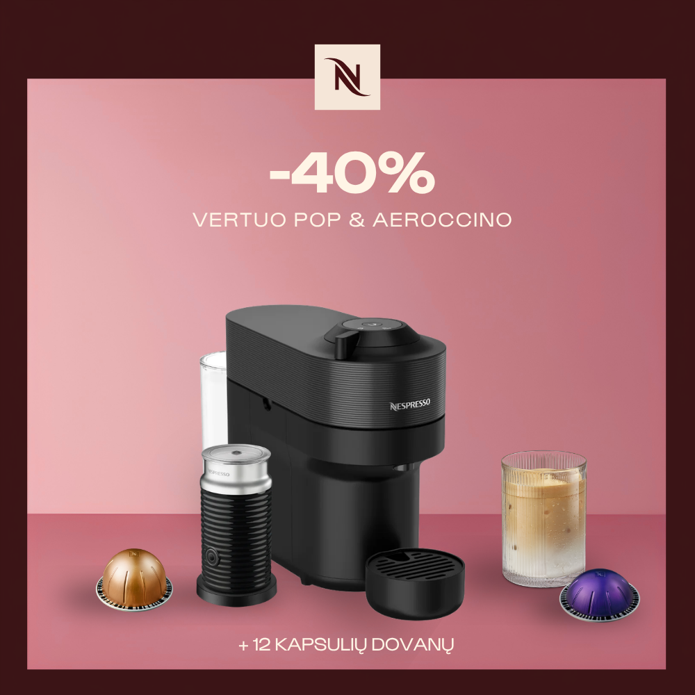 -40% KAVOS APARATUI VERTUO POP & AEROCCINO, PERKANT 80 VERTUO KAPSULIŲ + DEGUSTACINIS RINKINYS DOVANŲ -40% KAVOS APARATUI VERTUO POP & AEROCCINO, PERKANT 80 VERTUO KAPSULIŲ + DEGUSTACINIS RINKINYS DOVANŲ