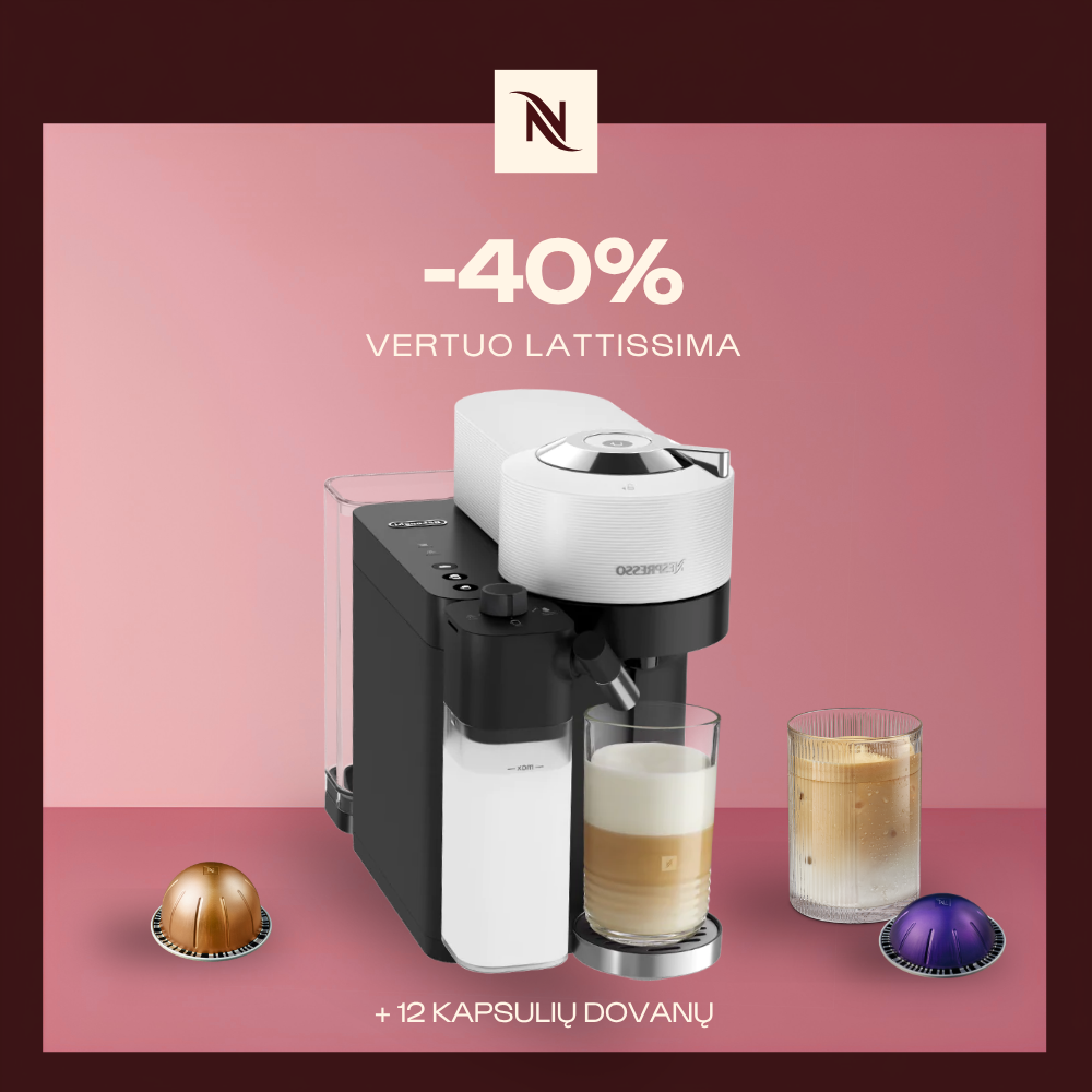 -40% KAVOS APARATUI VERTUO LATTISSIMA, PERKANT 80 VERTUO KAPSULIŲ + DEGUSTACINIS RINKINYS DOVANŲ -40% KAVOS APARATUI VERTUO LATTISSIMA, PERKANT 80 VERTUO KAPSULIŲ + DEGUSTACINIS RINKINYS DOVANŲ
