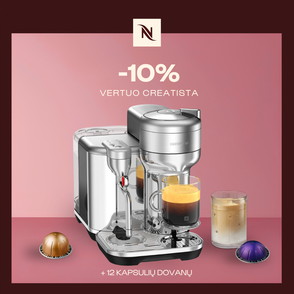 -10% KAVOS APARATUI VERTUO CREATISTA, PERKANT 80 VERTUO KAPSULIŲ + DEGUSTACINIS RINKINYS DOVANŲ -10% KAVOS APARATUI VERTUO CREATISTA, PERKANT 80 VERTUO KAPSULIŲ + DEGUSTACINIS RINKINYS DOVANŲ